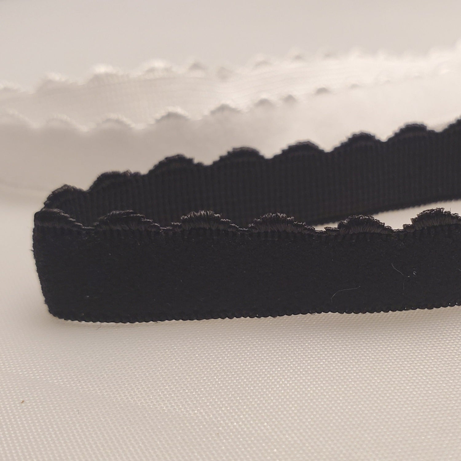 Black Picot (scalloped) strap elastic for Bras 3/8" (10mm) - per meter - Allied Trimmings Inc