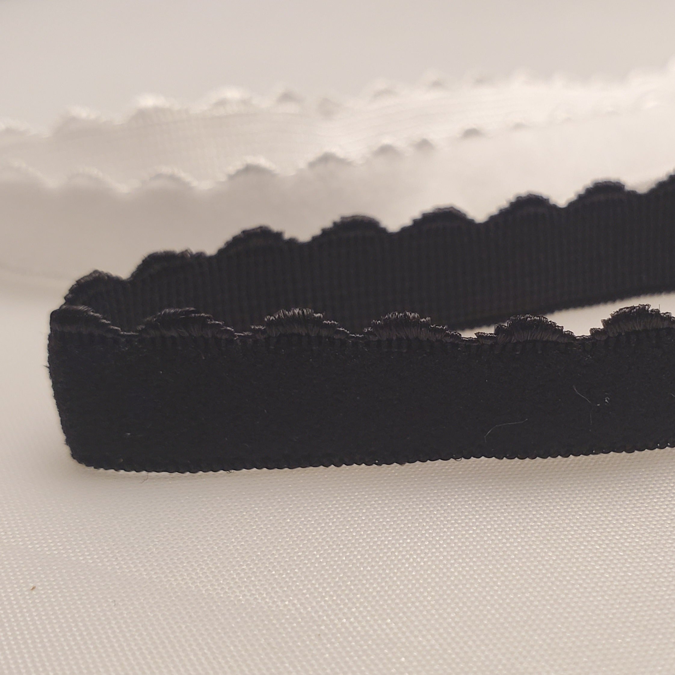 Black Picot (scalloped) strap elastic for Bras 3/8" (10mm) - per meter - Allied Trimmings Inc
