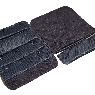  HAND Black Bra Hook and Eye Bra Strap Sew-in Fasteners - 3  Hooks - 45 mm Wide - Pack of 2 Sets