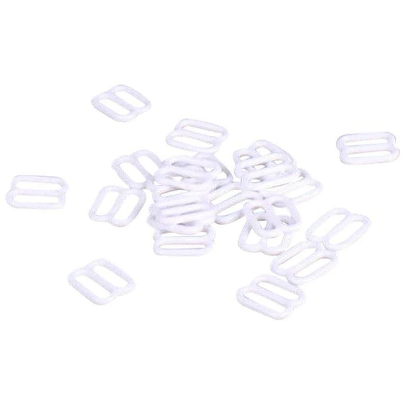 White Dyeable Plastic Bra Sliders/Adjusters - 9 sizes - Allied Trimmings Inc