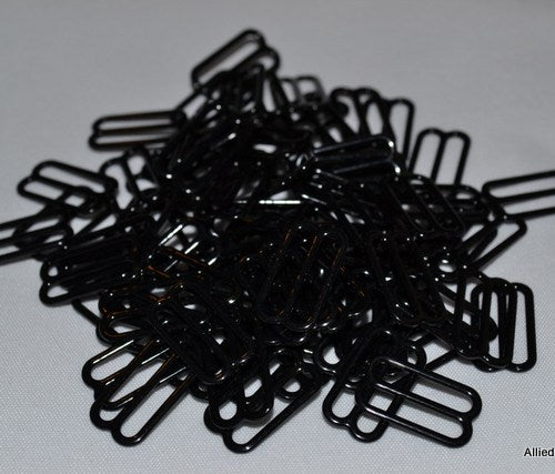 Sliders / Adjusters -  for Bra or Swimwear - Black Nylon Coated Steel - 11 sizes - 100pcs - Allied Trimmings Inc