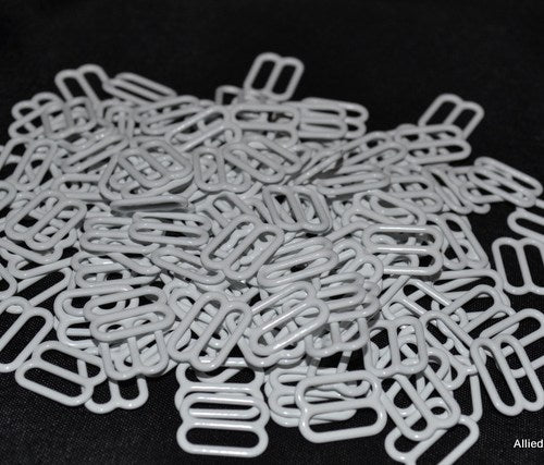 Sliders / Adjusters  for Bra or Swimwear- Nylon Coated Steel - White Dyeable - 11 sizes - 100pcs - Allied Trimmings Inc