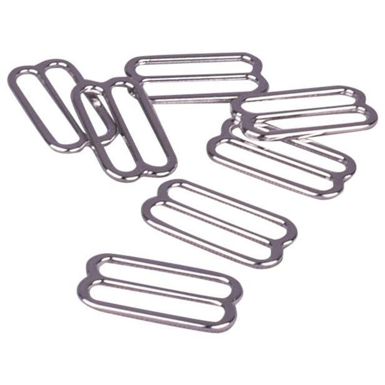 Slider / Adjuster  for Bra or Swimwear - Shiny Silver Plated Zamak - 7 Sizes - Allied Trimmings Inc